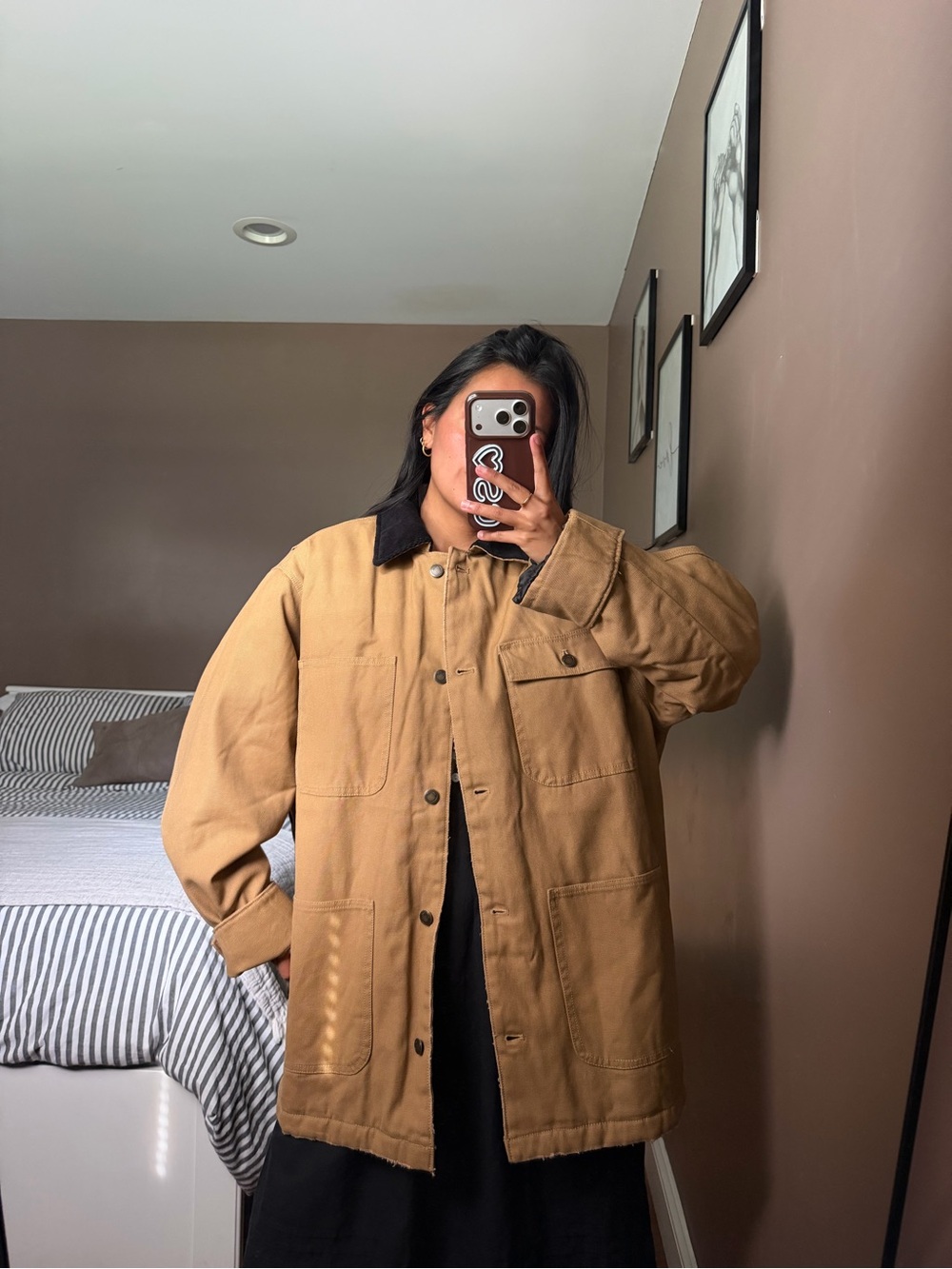 OAK + FORT Tan Field Jacket with Black Contrast Collar